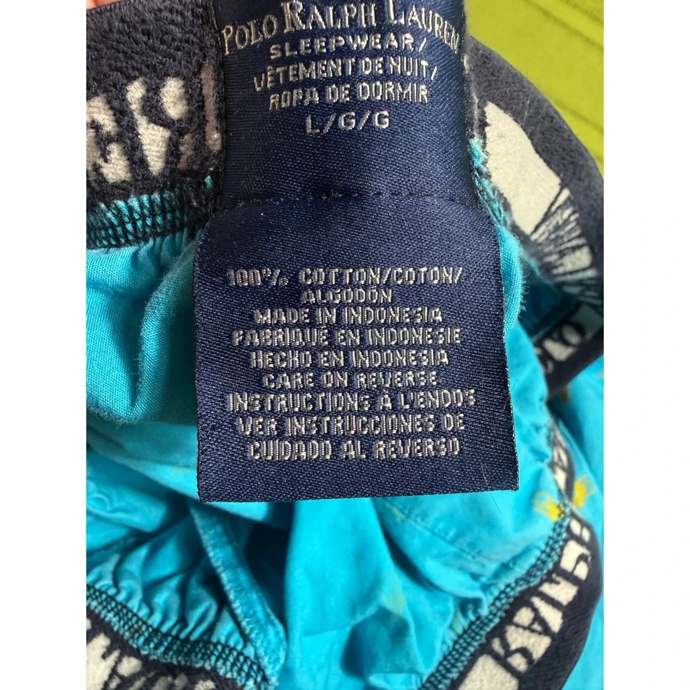 Polo Ralph Lauren Mens Blue Yellow Pony Logo Cotton Pajama Sleep Pants Large